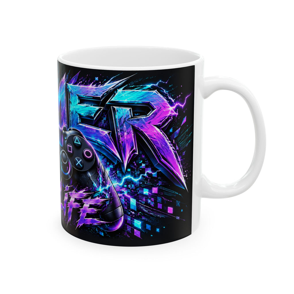 Ceramic Mug  | Gamer For Life | Neon Controller Coffee Cup (11oz/15oz)