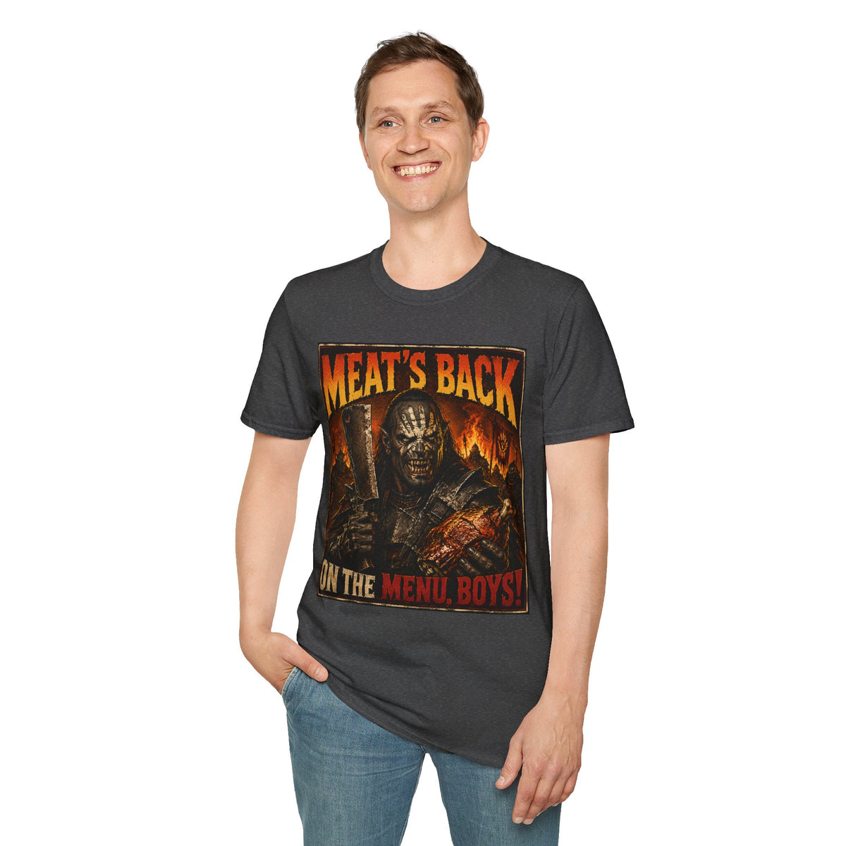 Meat’s Back Horror Graphic T-Shirt — ‘Meat’s Back on the Menu Boys’ Retro Slayer Tee