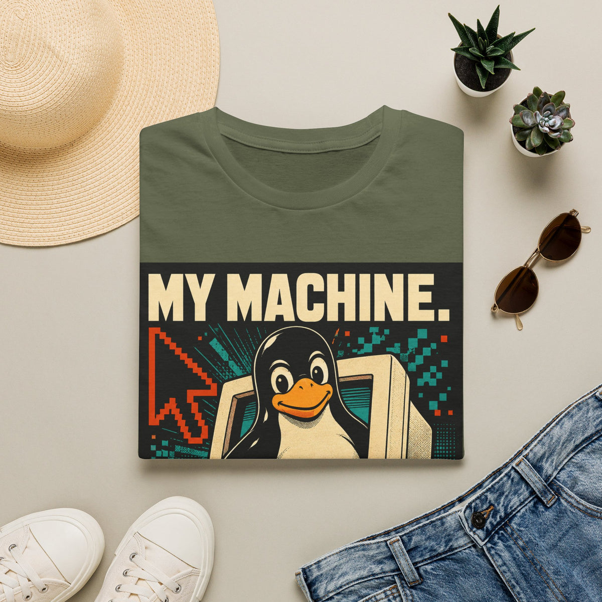 Retro Tux Penguin Tee — "My Machine, My Rules" Vintage Computer T-Shirt