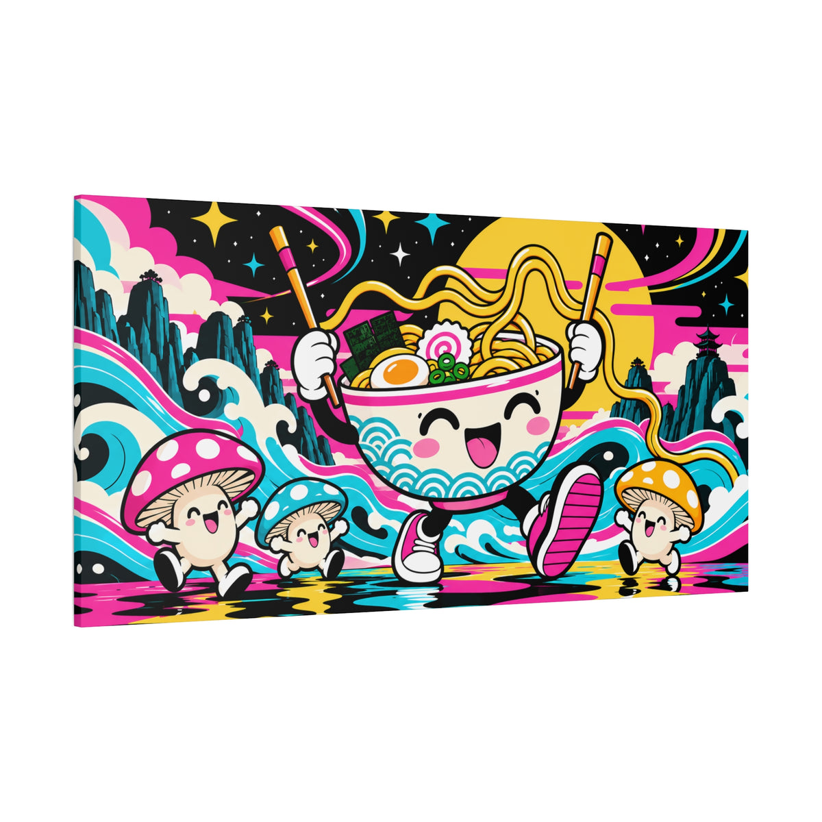 Wall Art | Neon Ramen | Kawaii Noodle Bowl & Mushroom Pop Art
