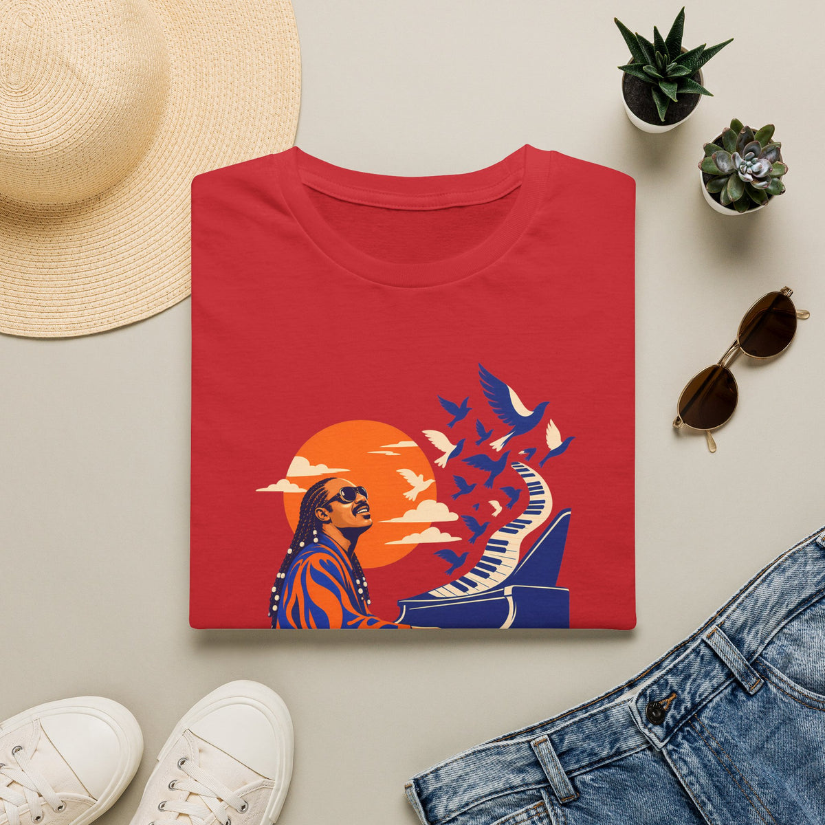 Stevie Wonder Piano Retro Tee - Vintage Sunset Music Legend T-Shirt
