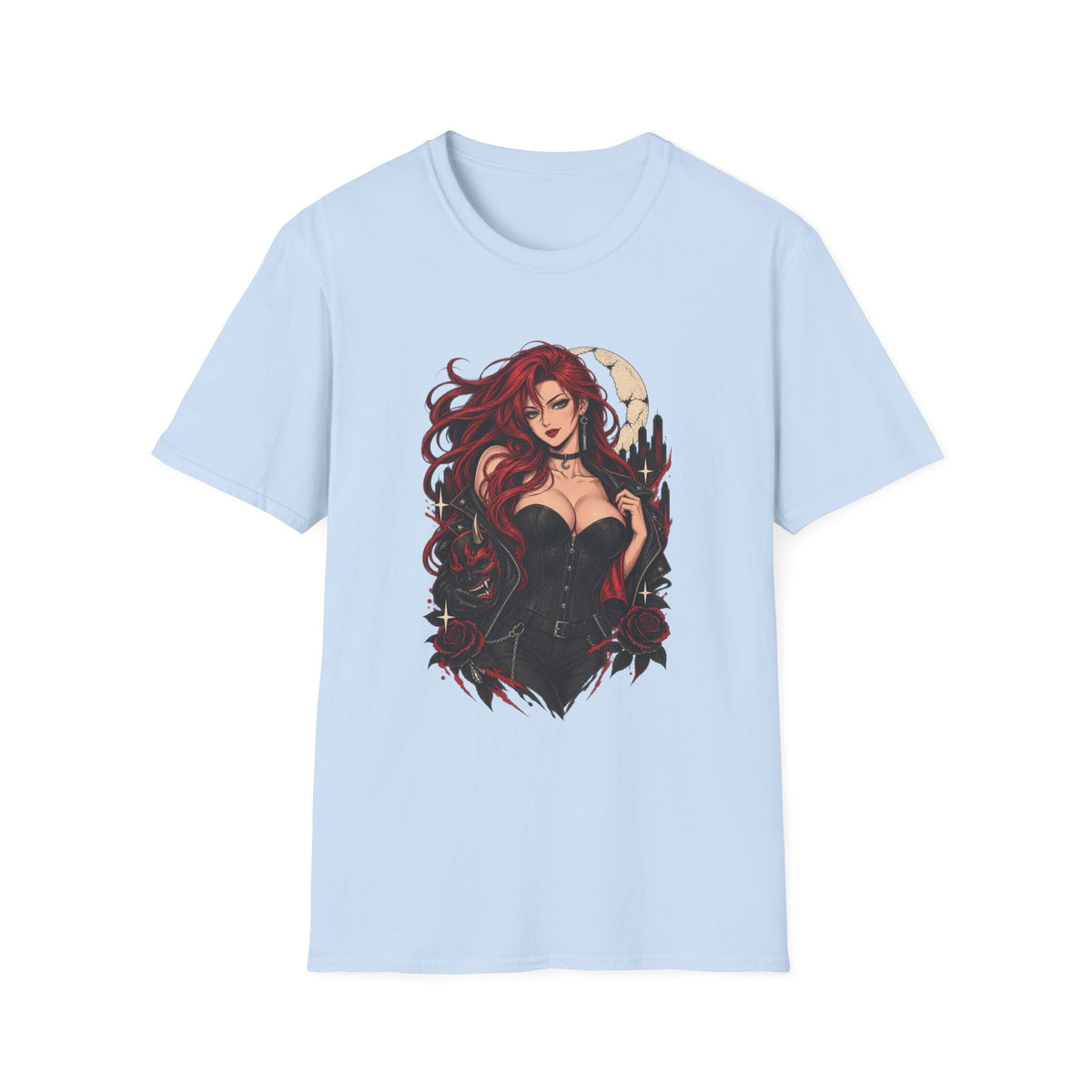 Crimson Dusk | Sexy Gothic Hannya Mask Pin up Woman T-Shirt