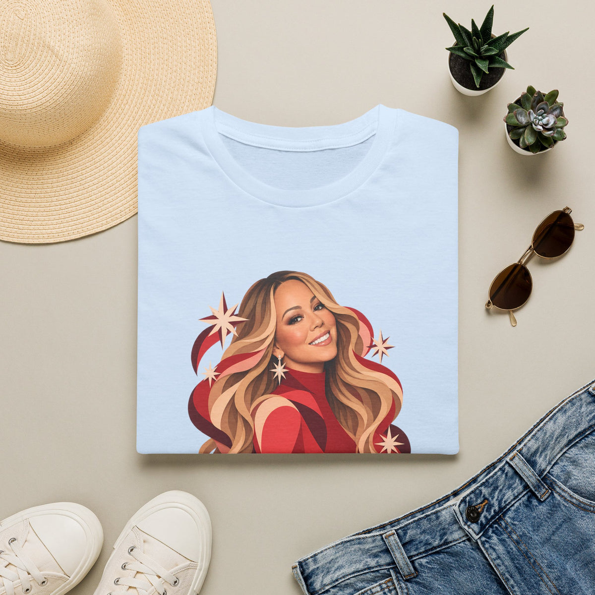 Mariah Carey | Holiday Diva Graphic Tee | Retro Red Star Portrait