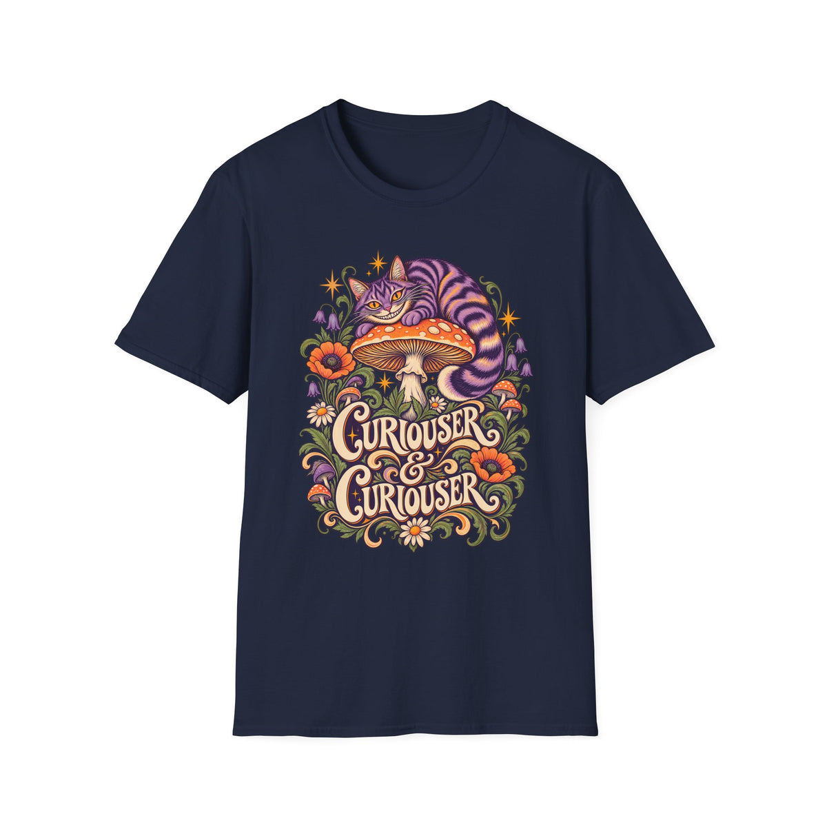 Cheshire Cat | Curiouser & Curiouser | Whimsical Mushroom Design Graphic Shirt