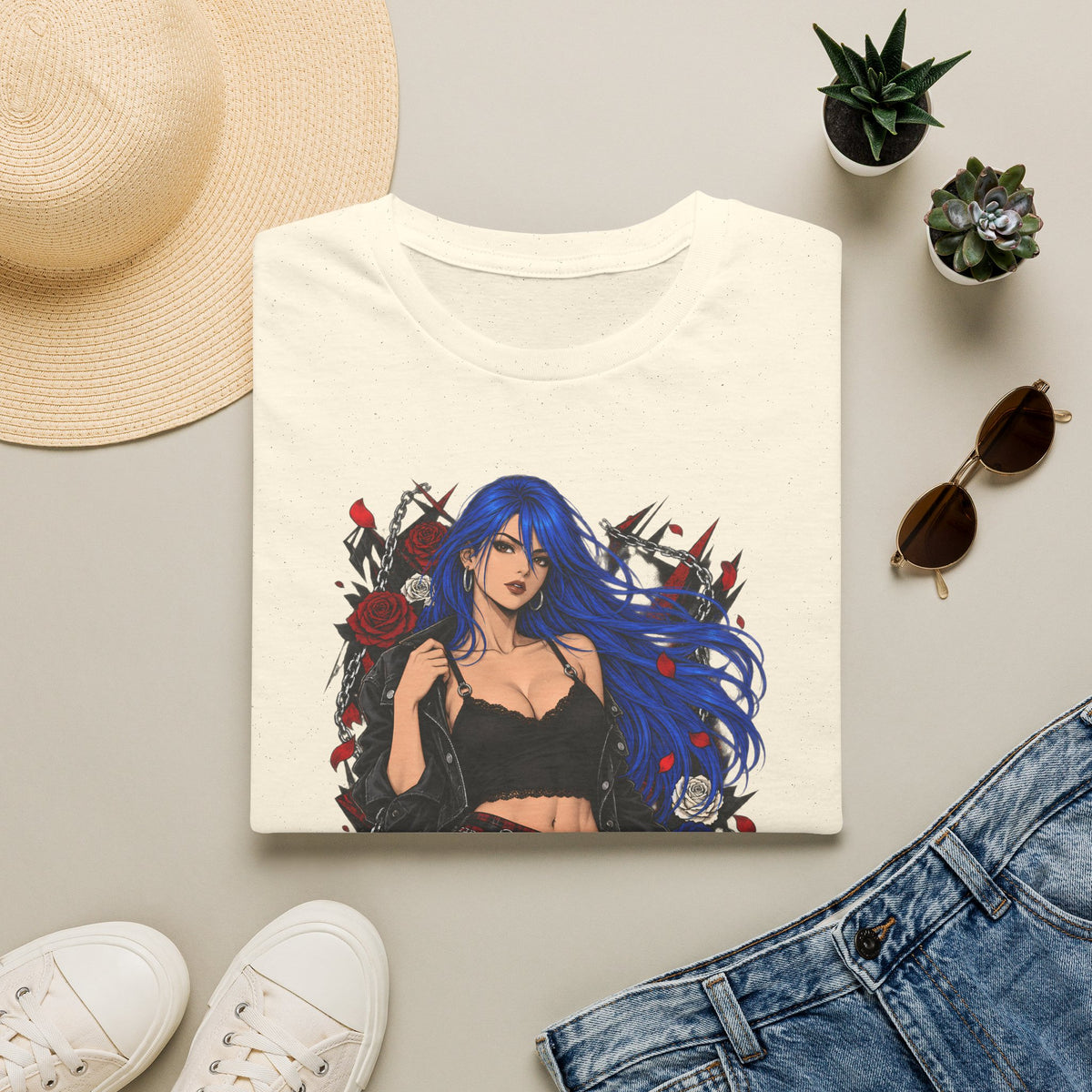 Blue Haired Rock Chick | Japanese Anime Style Pin-up Girl