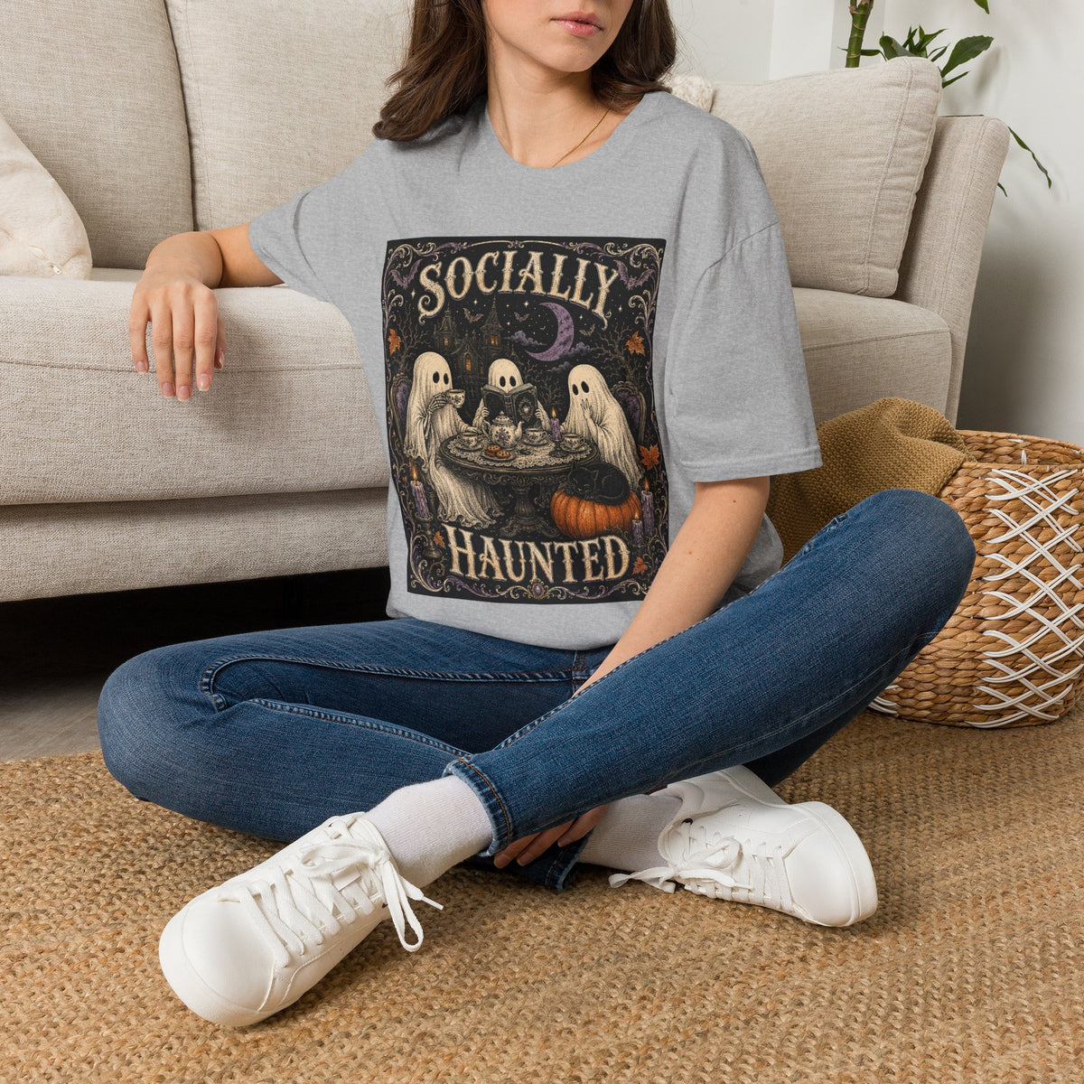 Socially Haunted T-Shirt — Cute Ghost Halloween Graphic Tee