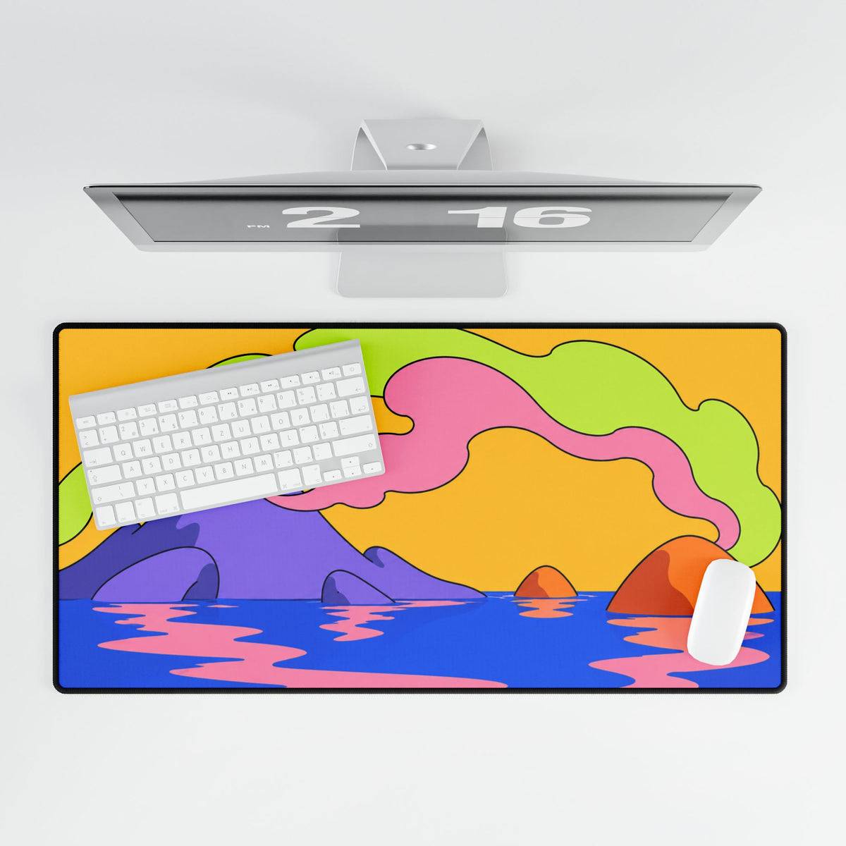 Tranquil Sunset Mountain Desk Mat | Colourful Vaporwave Landscape Mouse Pad