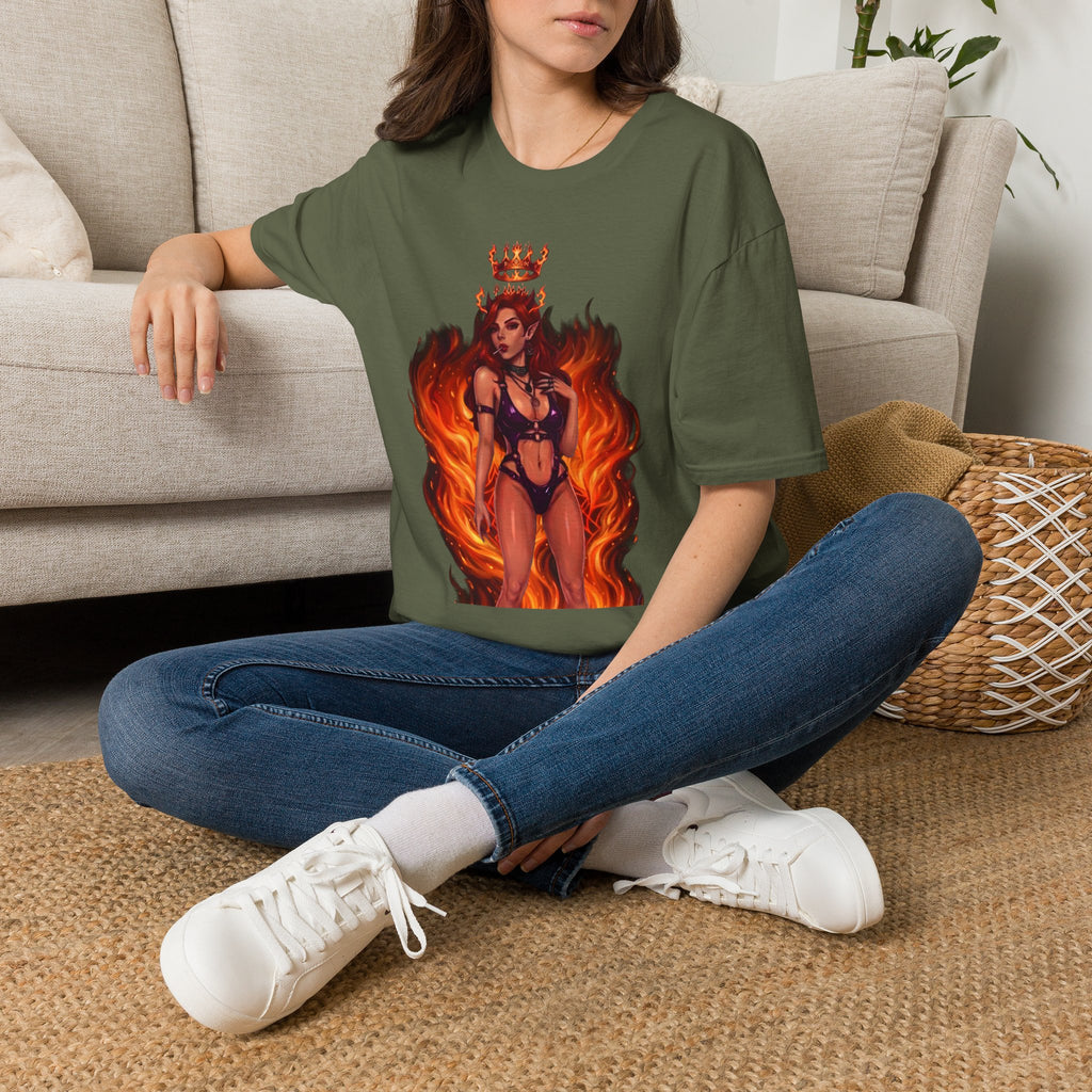 Flaming Witch Queen Graphic T-Shirt - Fire Witch Illustration Tee