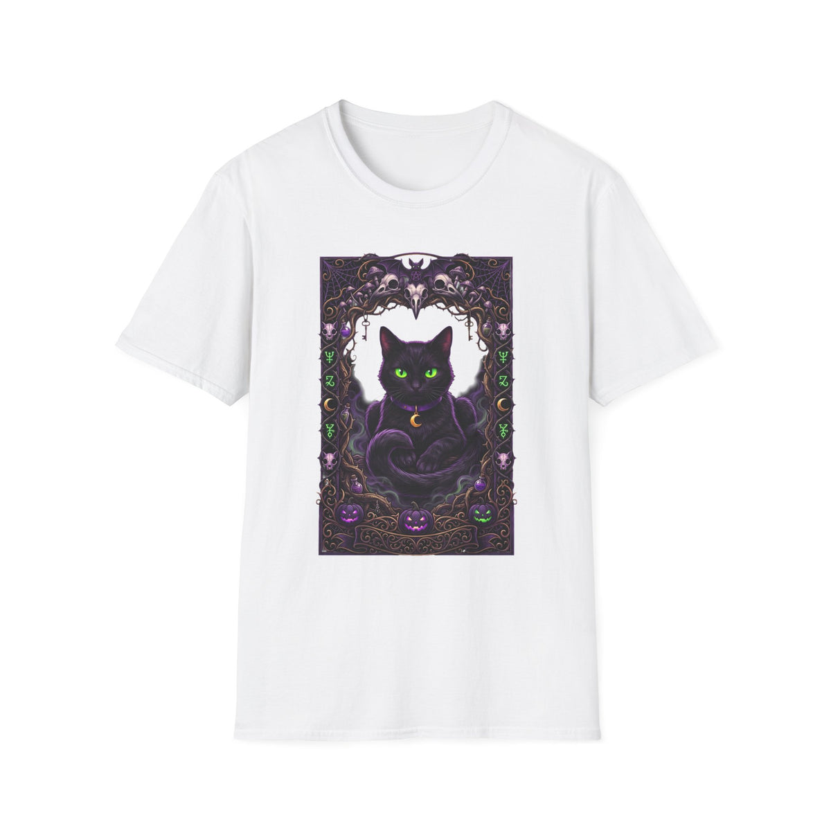 Mystic Green-Eyed Cat Tee - Gothic Occult Cat Graphic T-Shirt