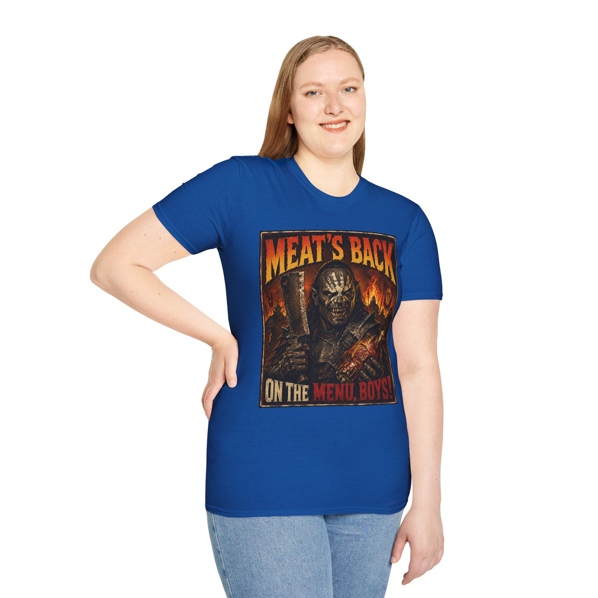 Meat’s Back Horror Graphic T-Shirt — ‘Meat’s Back on the Menu Boys’ Retro Slayer Tee