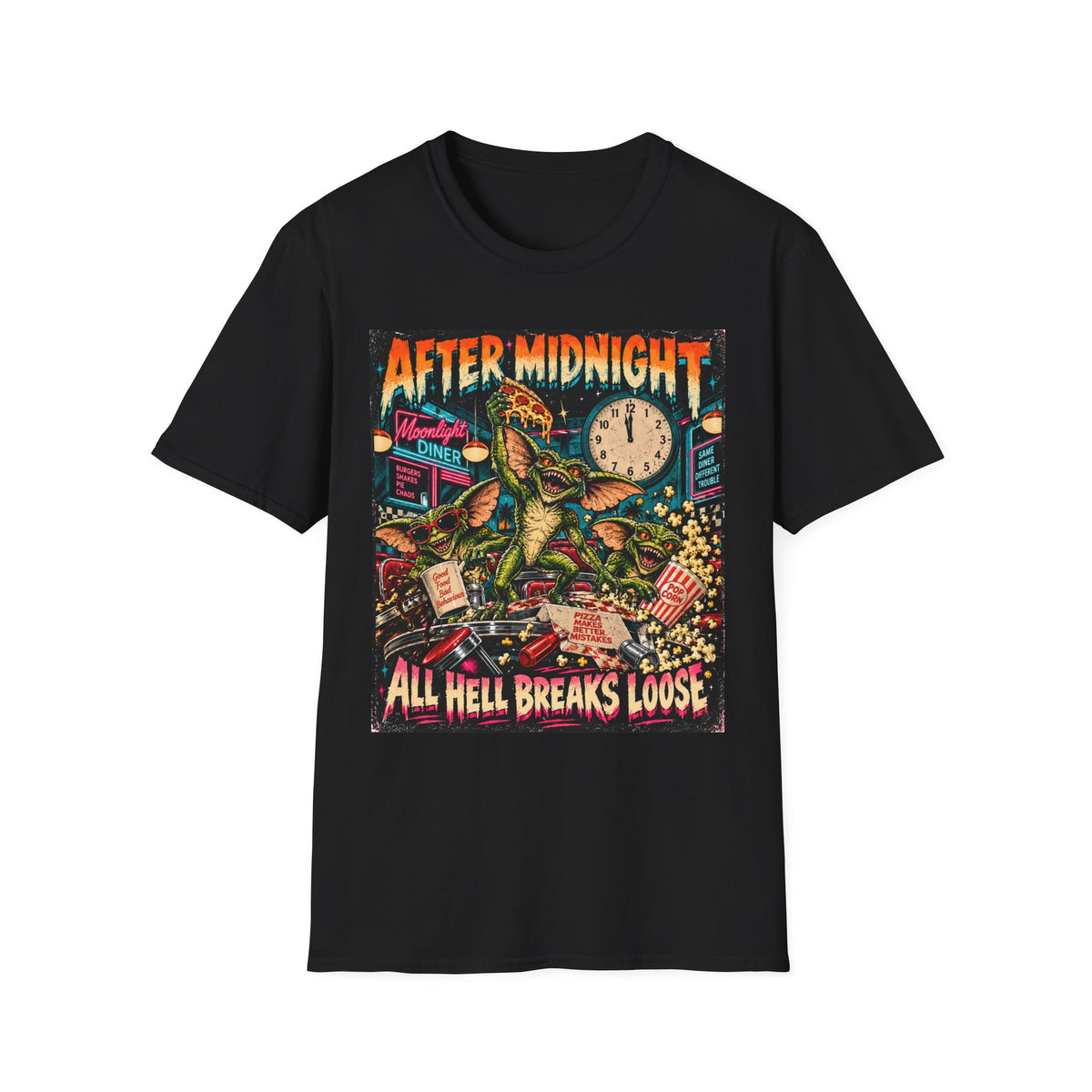 After Midnight Gremlin Tee — "All Hell Breaks Loose" Retro Horror T-Shirt