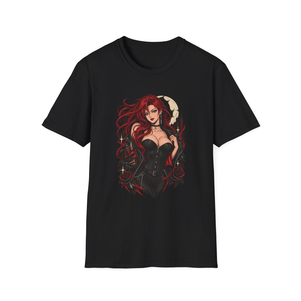 Crimson Dusk | Sexy Gothic Hannya Mask Pin up Woman T-Shirt