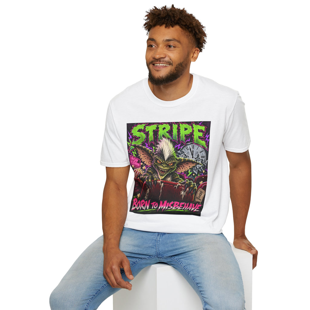 Stripe Gremlin T‑Shirt — 'Born to Misbehave' Retro Horror Graphic Tee