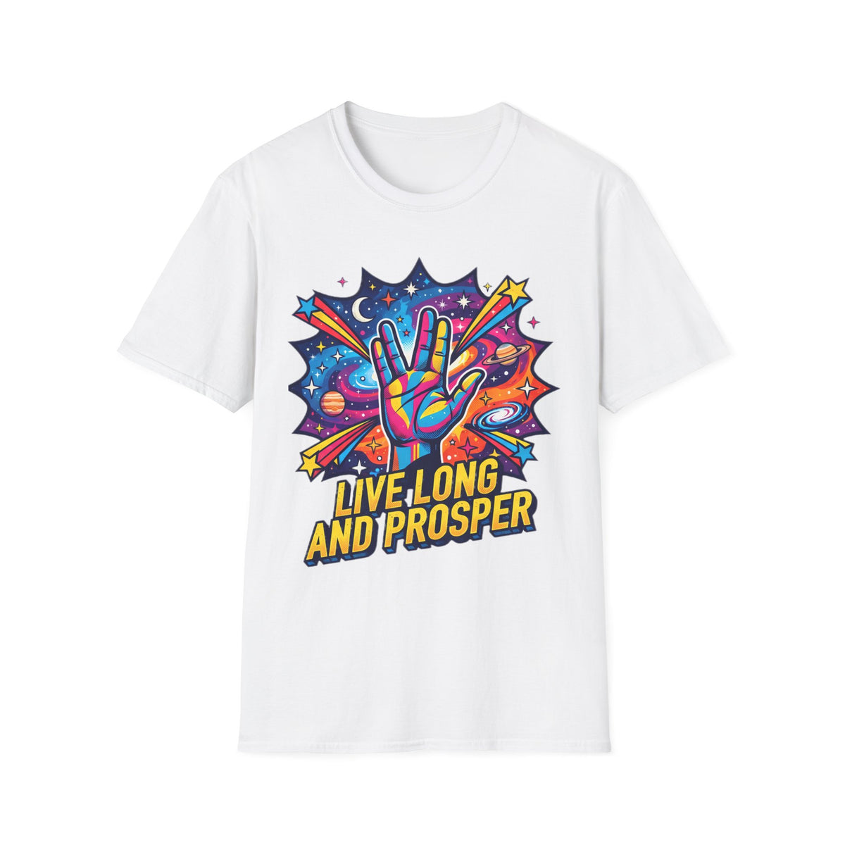 Live Long and Prosper T-Shirt — Colorful Space Vulcan Salute Tee