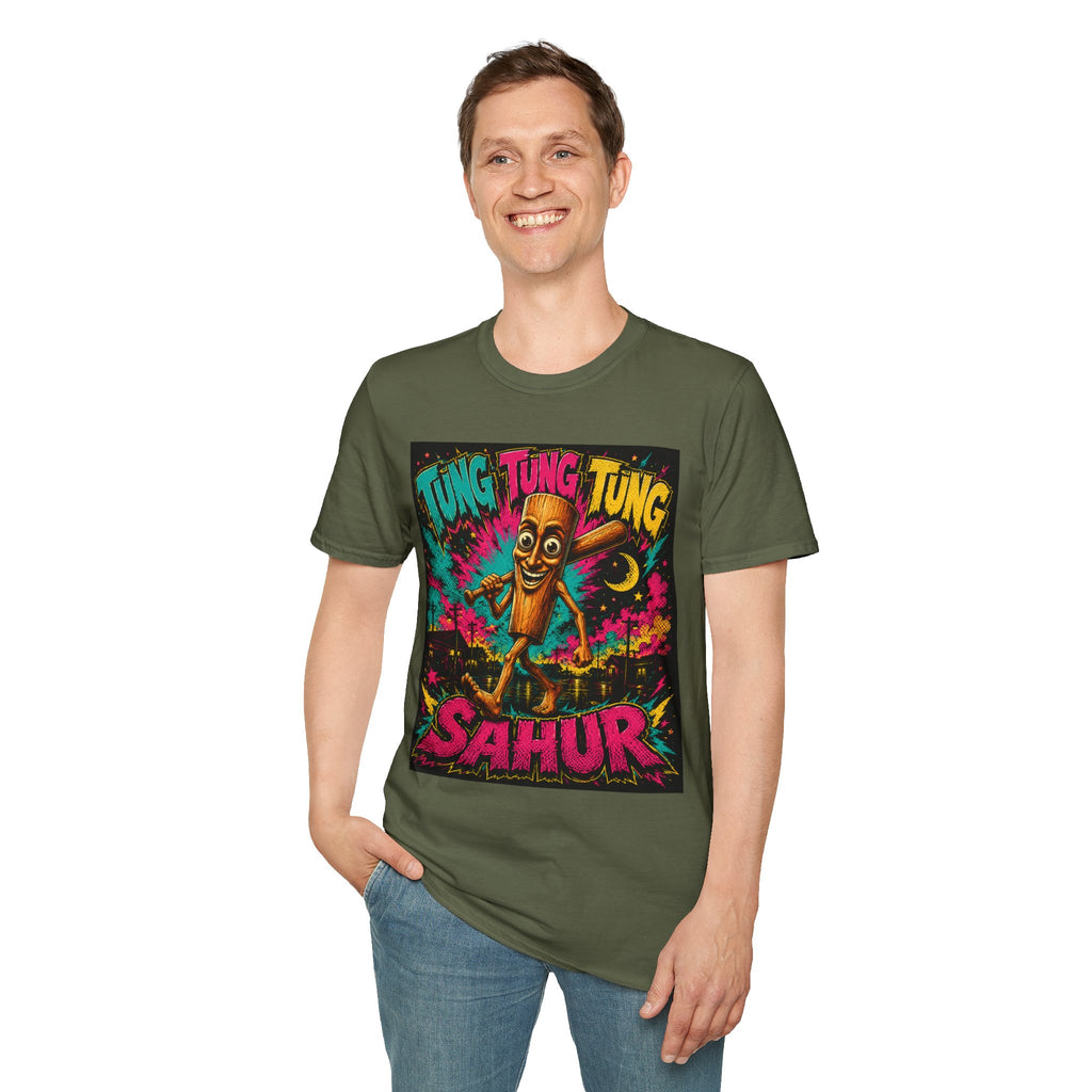 T-Shirt — Colorful 'Tung Tung Tung' Cartoon Log Design (Sahur)