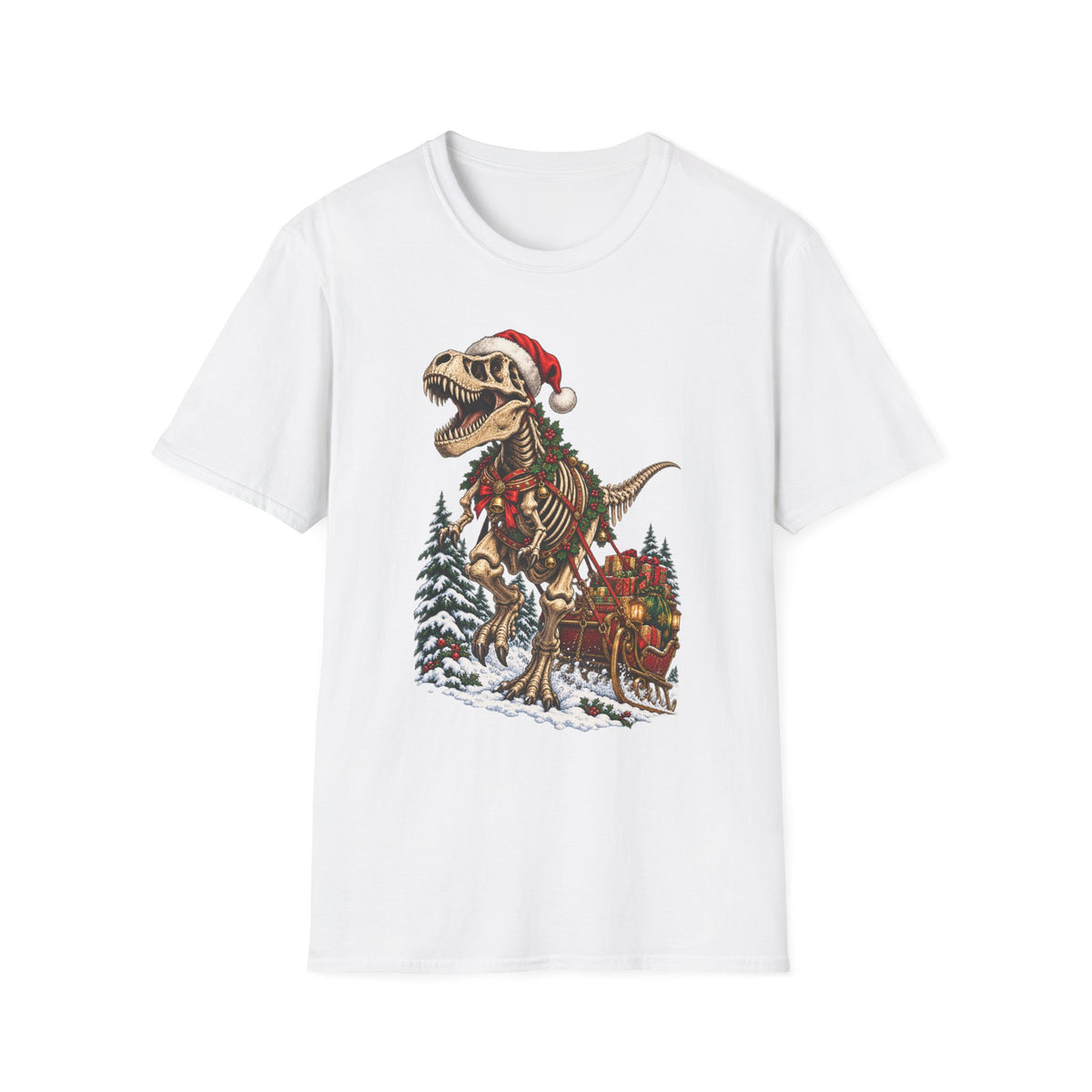 T-Rex Sleigh | Dinosaur Fossil Christmas T‑Shirt