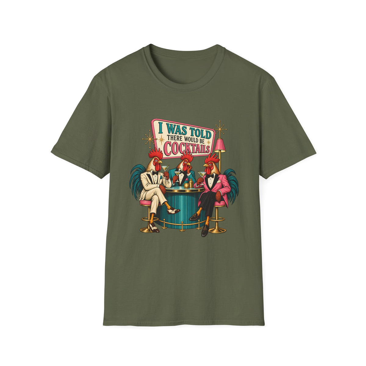 I Was Told There Would Be Cocktails T-Shirt | Retro Flamingo Bar Cocktail Tee
