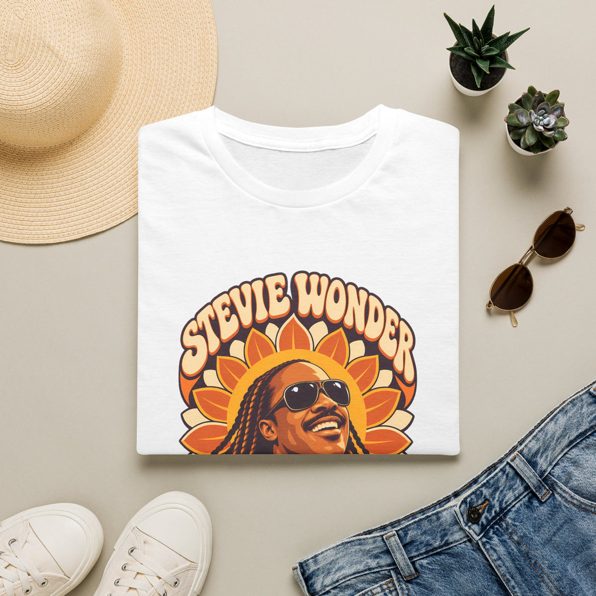 Retro Sunburst Stevie Wonder Music Icon T-Shirt