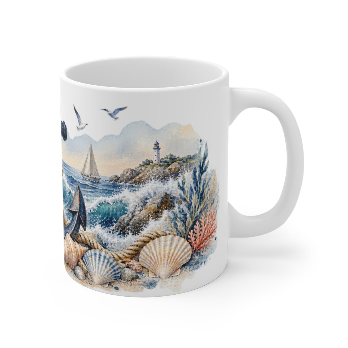 Anchor and Rope Watercolour Mug | Classic Nautical Design