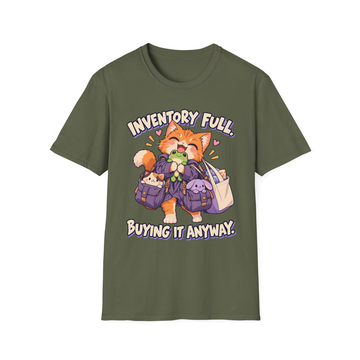 Inventory Full, Buying It Anyway | Cute Cat Anime Funny Tee