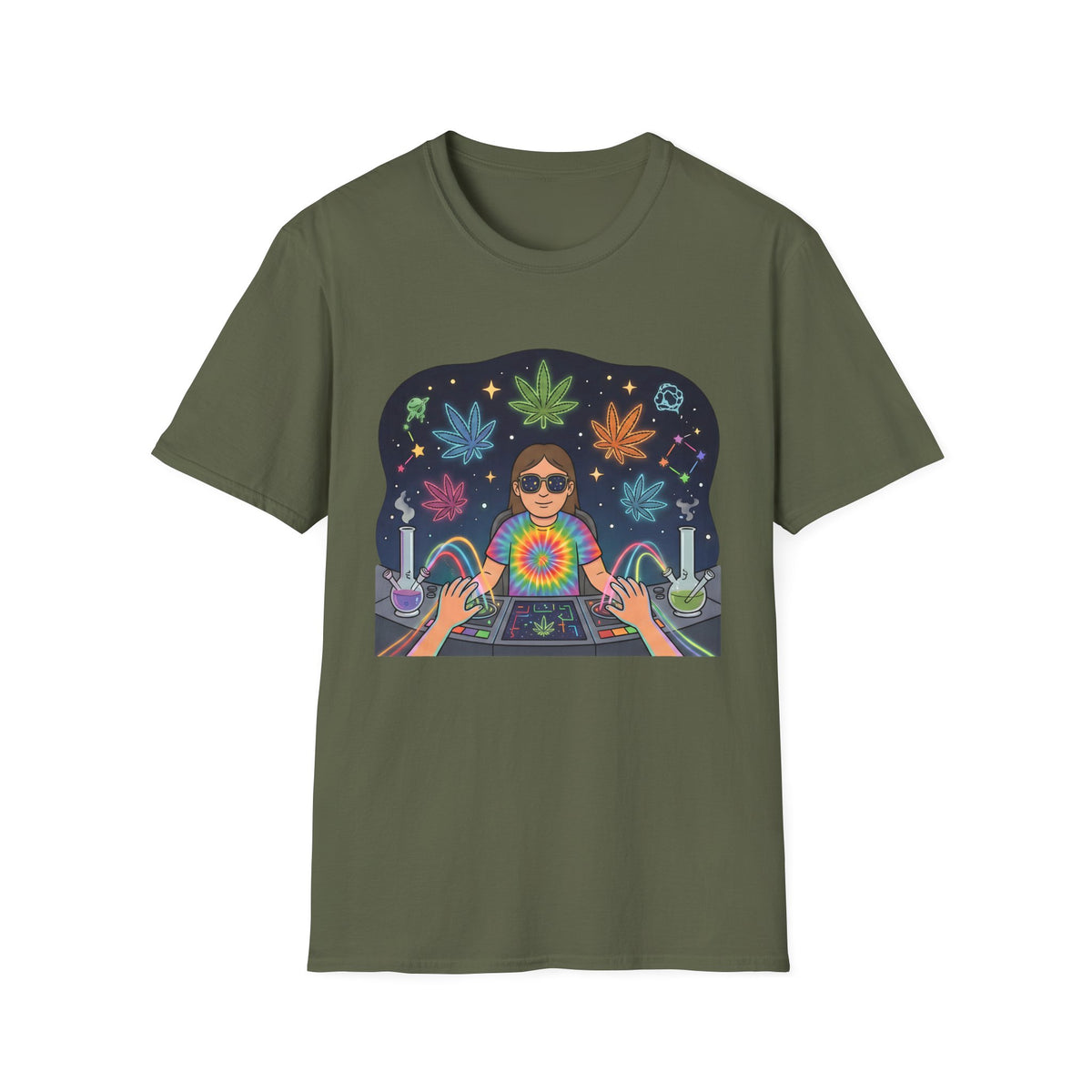 Psychedelic DJ Tee — Tie-Dye Vibes with Leaf Motif