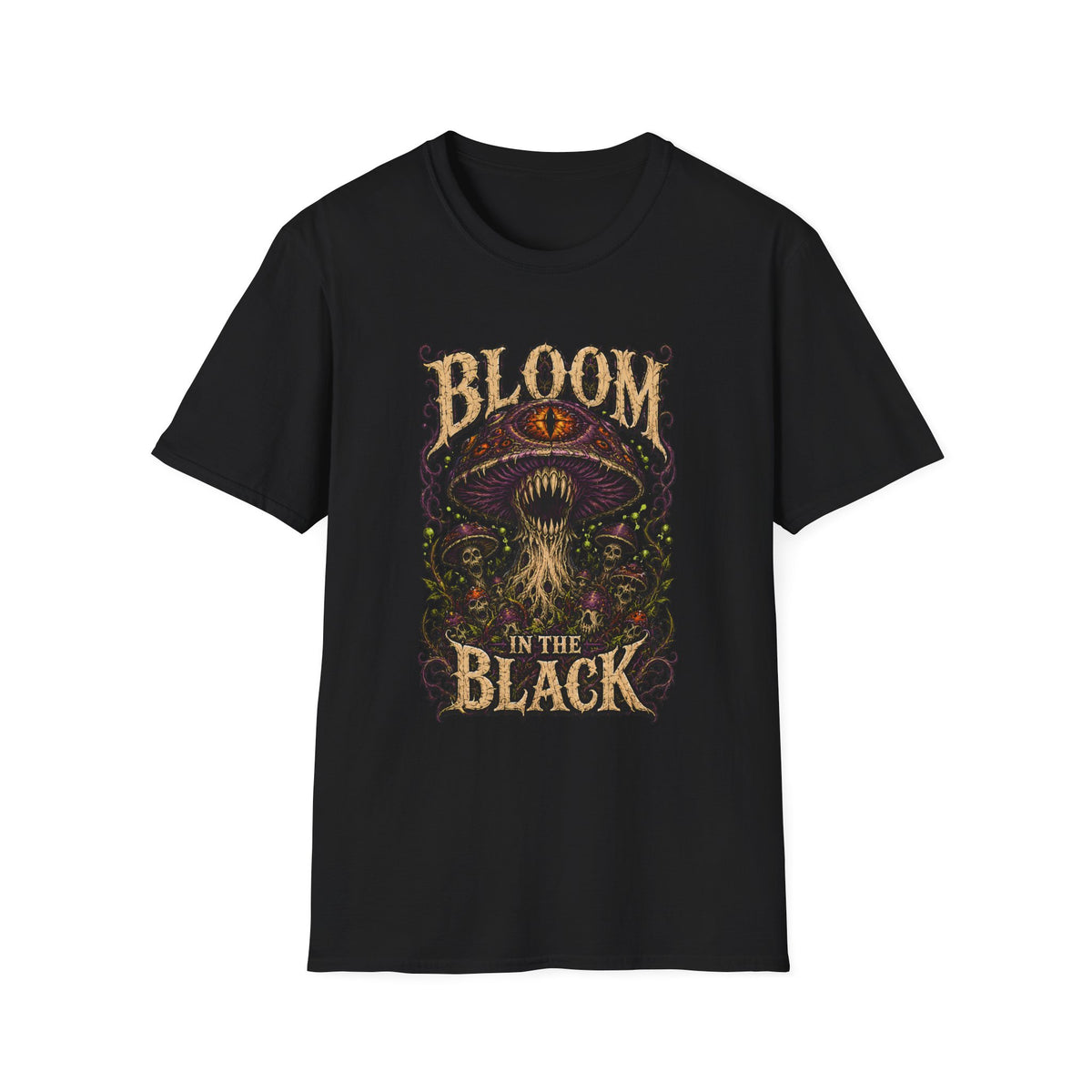 Mushroom Graphic Tee — "Bloom in the Black" Psychedelic Mushroom Shirt