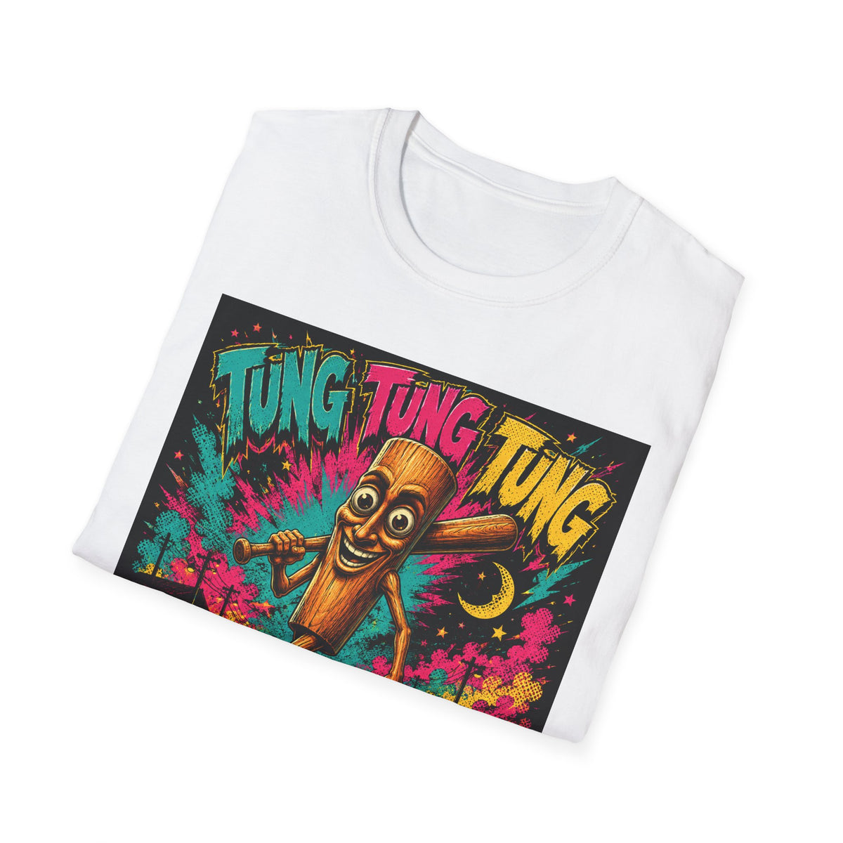 T-Shirt — Colorful 'Tung Tung Tung' Cartoon Log Design (Sahur)