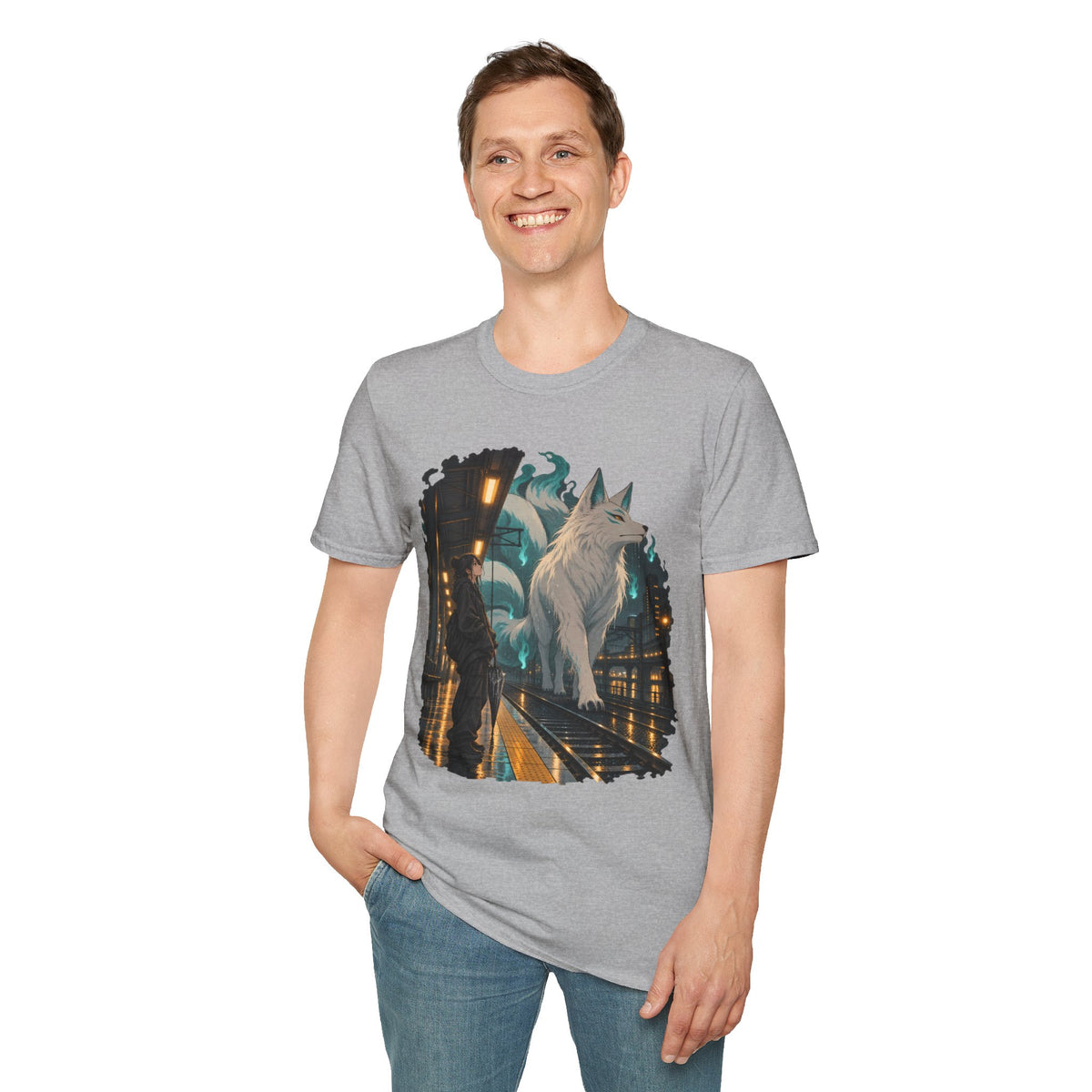 Wolf in the Rain | Last Train Home T-Shirt | Urban Nightscape Graphic Tee