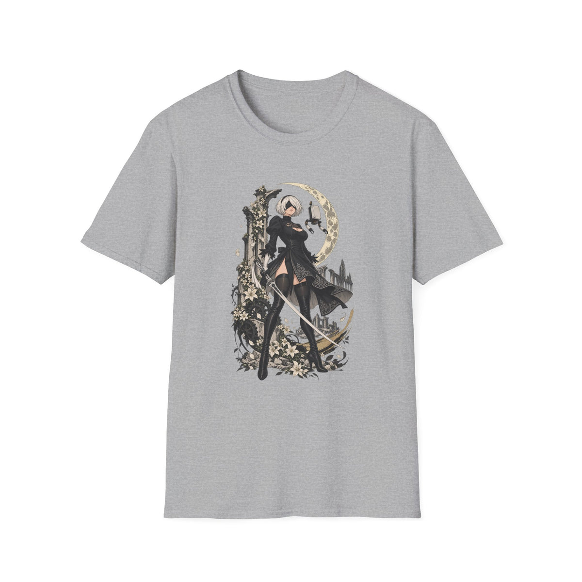 2B | Nie: Automata | Anime Gothic Warrior Moonlight Pin Up T-Shirt