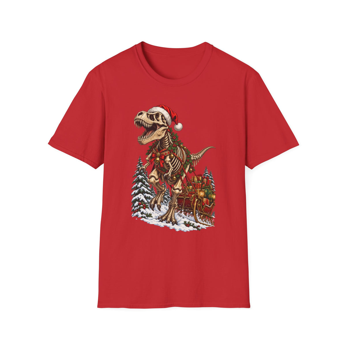 T-Rex Sleigh | Dinosaur Fossil Christmas T‑Shirt