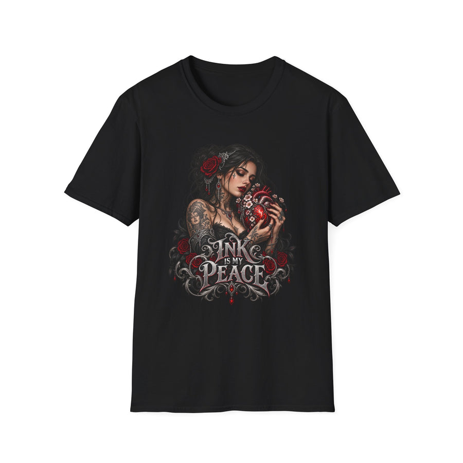 Ink Is My Peace Gothic Tattooed Woman T-Shirt Design