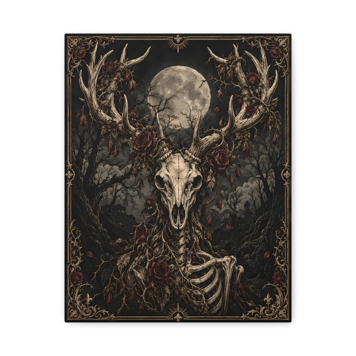 Canvas | Deer Skull Moonlit | Occult Wall Art