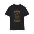 Black T-shirt with Death Has No Off Switch text with a grim reaper, front view.
