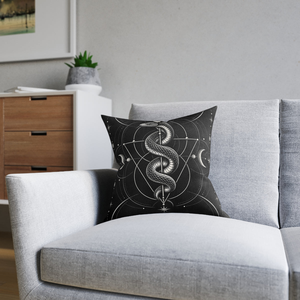 Serpent Gothic Moon Snake Geometric Cushion | Decorative Sofa Pillow