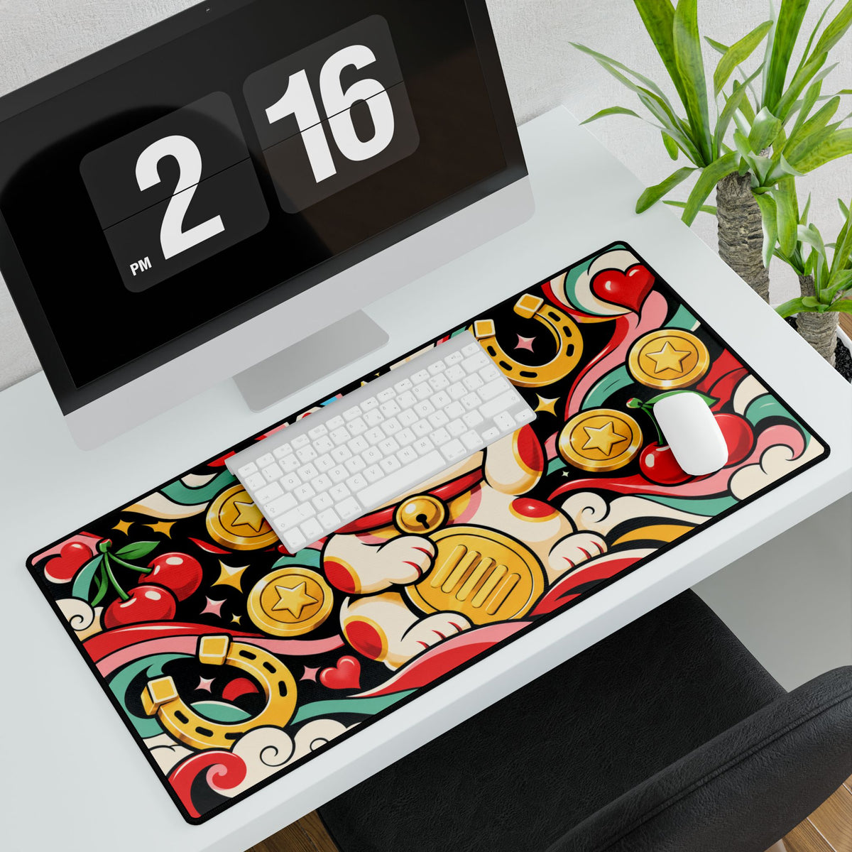 Mouse Pad | Kawaii Ramen | Neon Noodle Bowl & Cute Mushrooms | Desk Mat