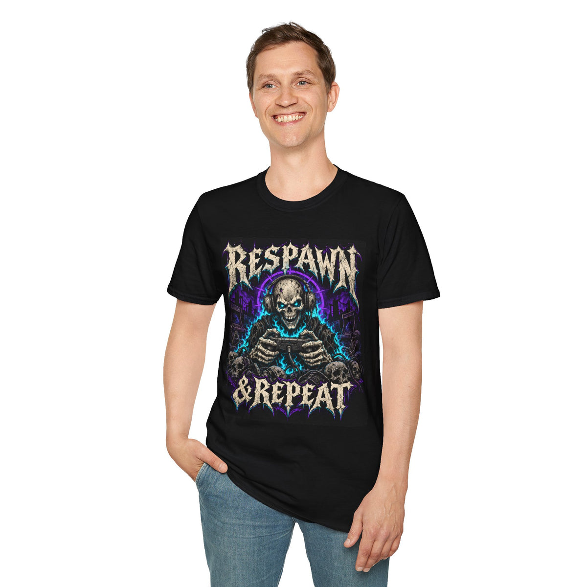 Respawn & Repeat T-Shirt — Skull Gamer Graphic Tee