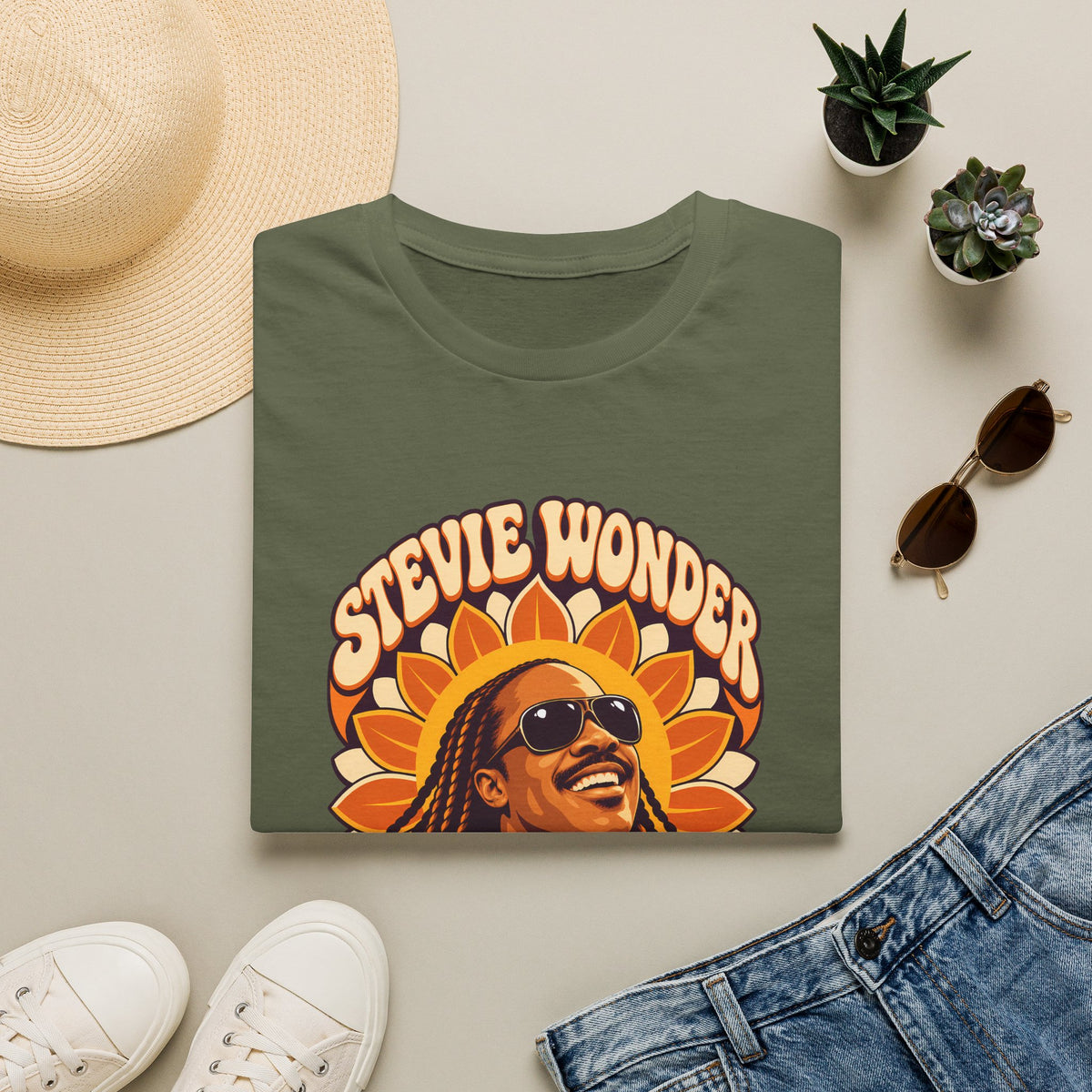 Retro Sunburst Stevie Wonder Music Icon T-Shirt