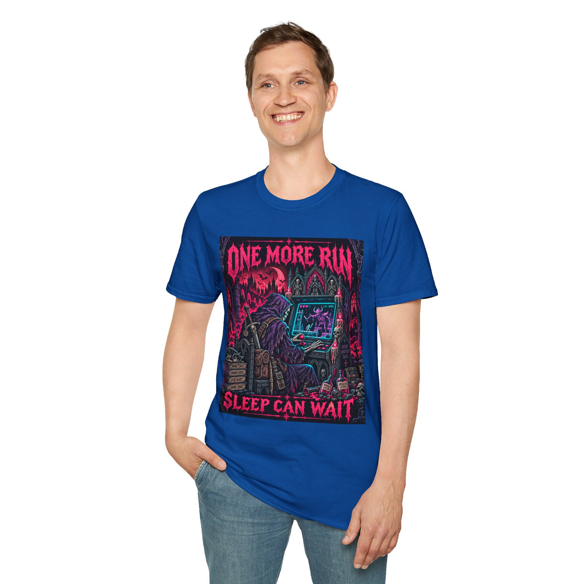 One More Run T‑Shirt — 'Sleep Can Wait' Retro Horror Gaming Tee