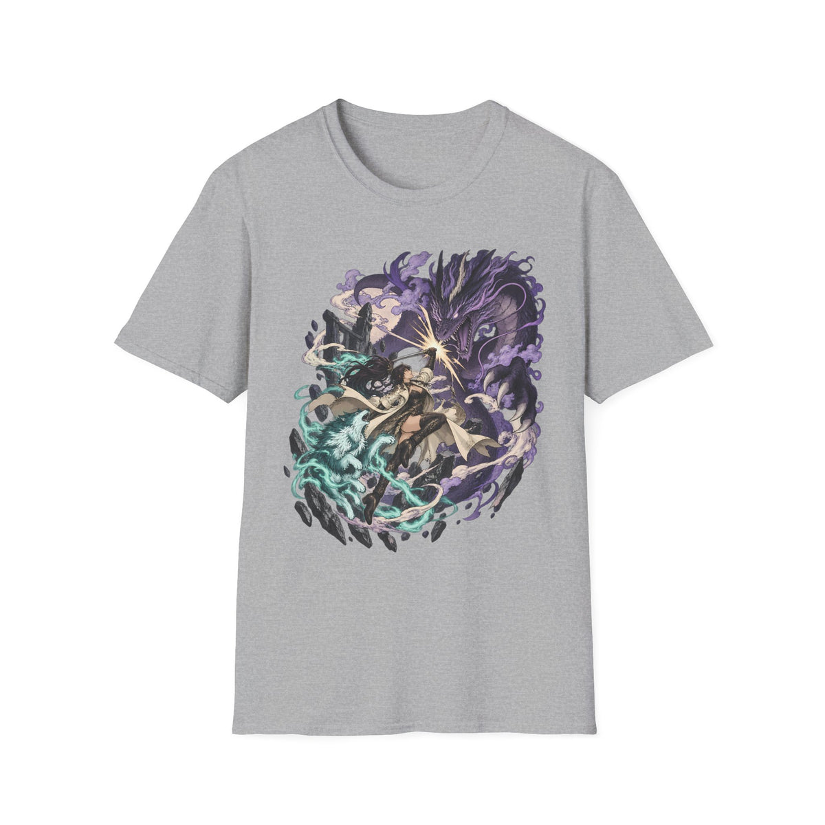 Samurai vs Spirit | Fantasy Warrior T-Shirt | Dual Magic Battle Illustration