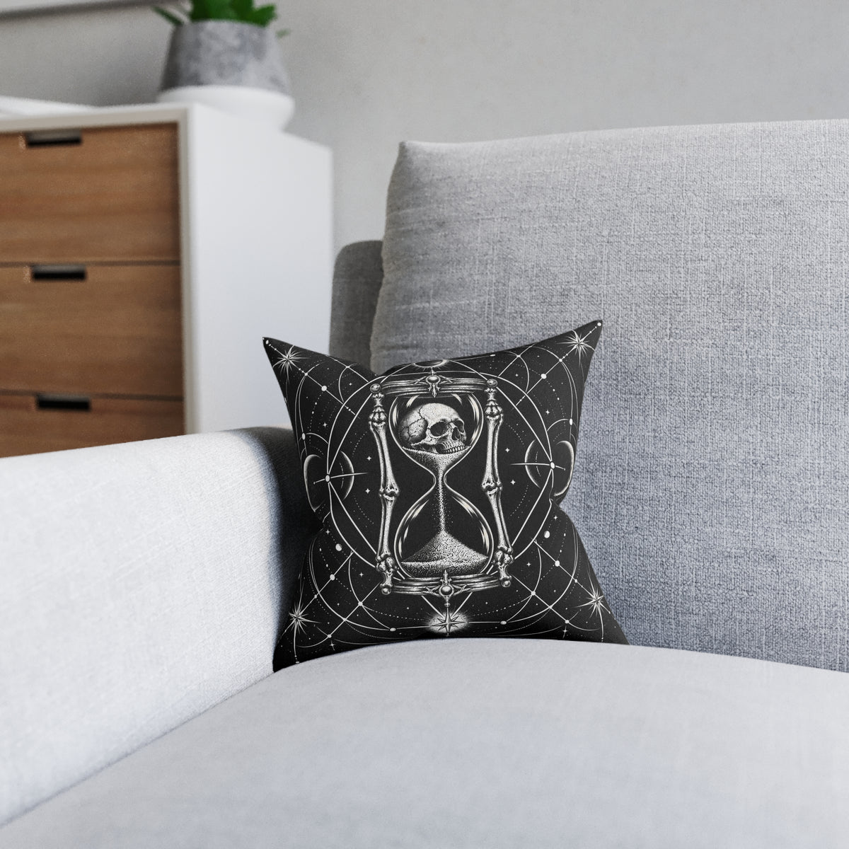 Skull Hourglass Gothic Celestial Cushion | Decorative Sofa Pillow