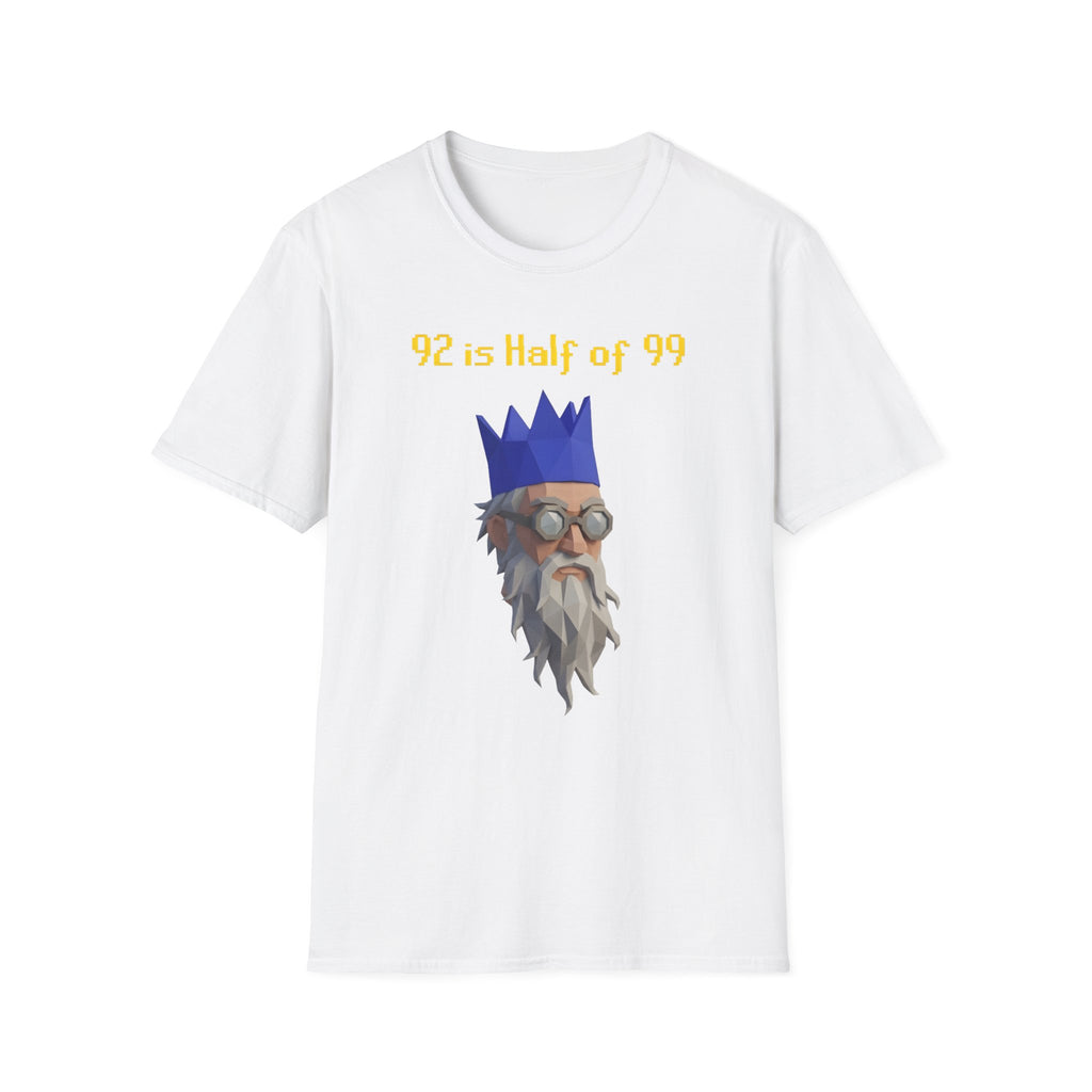 “92 is half of 99” Graphic T‑Shirt — Retro Pixel King Math Humor Tee