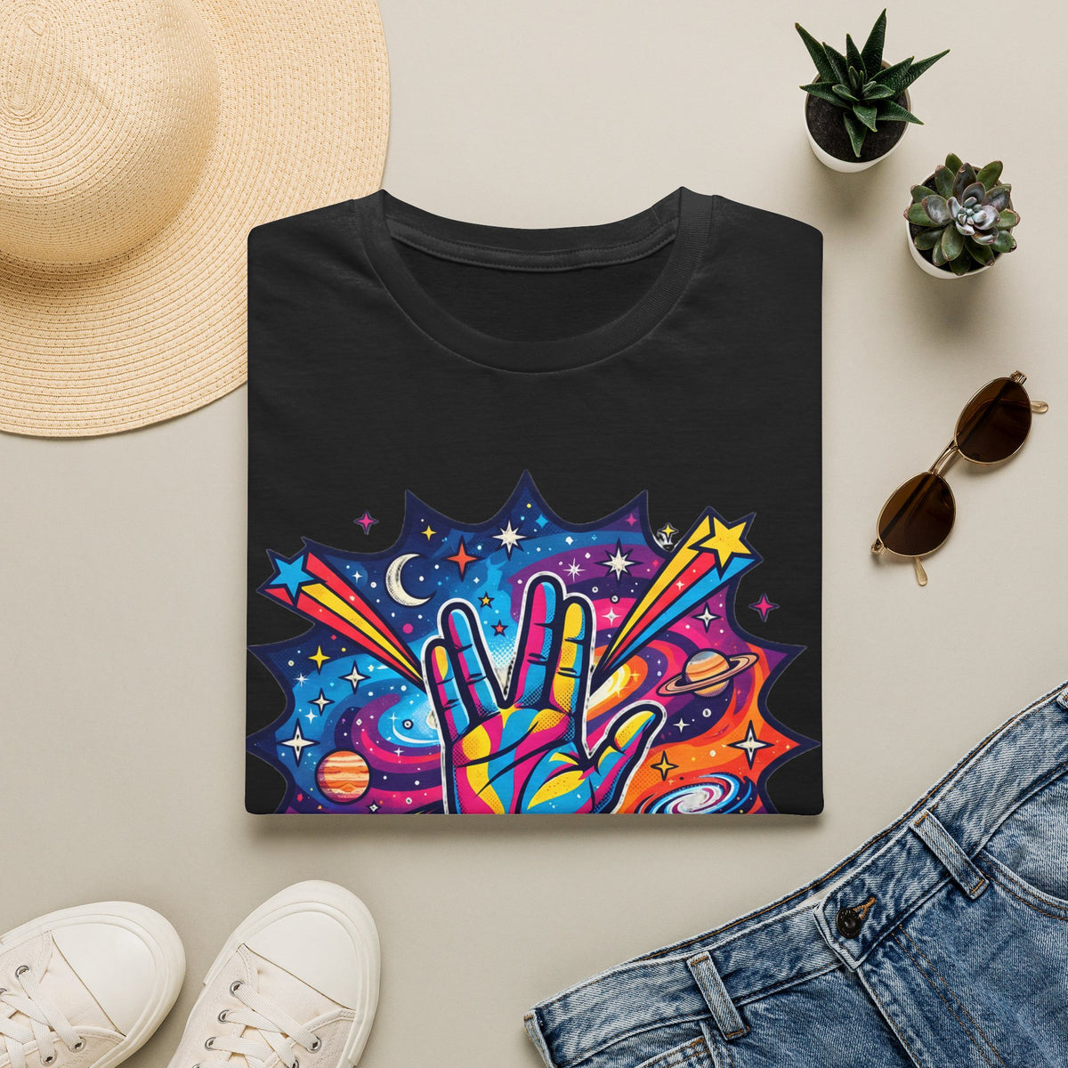 Live Long and Prosper T-Shirt — Colorful Space Vulcan Salute Tee