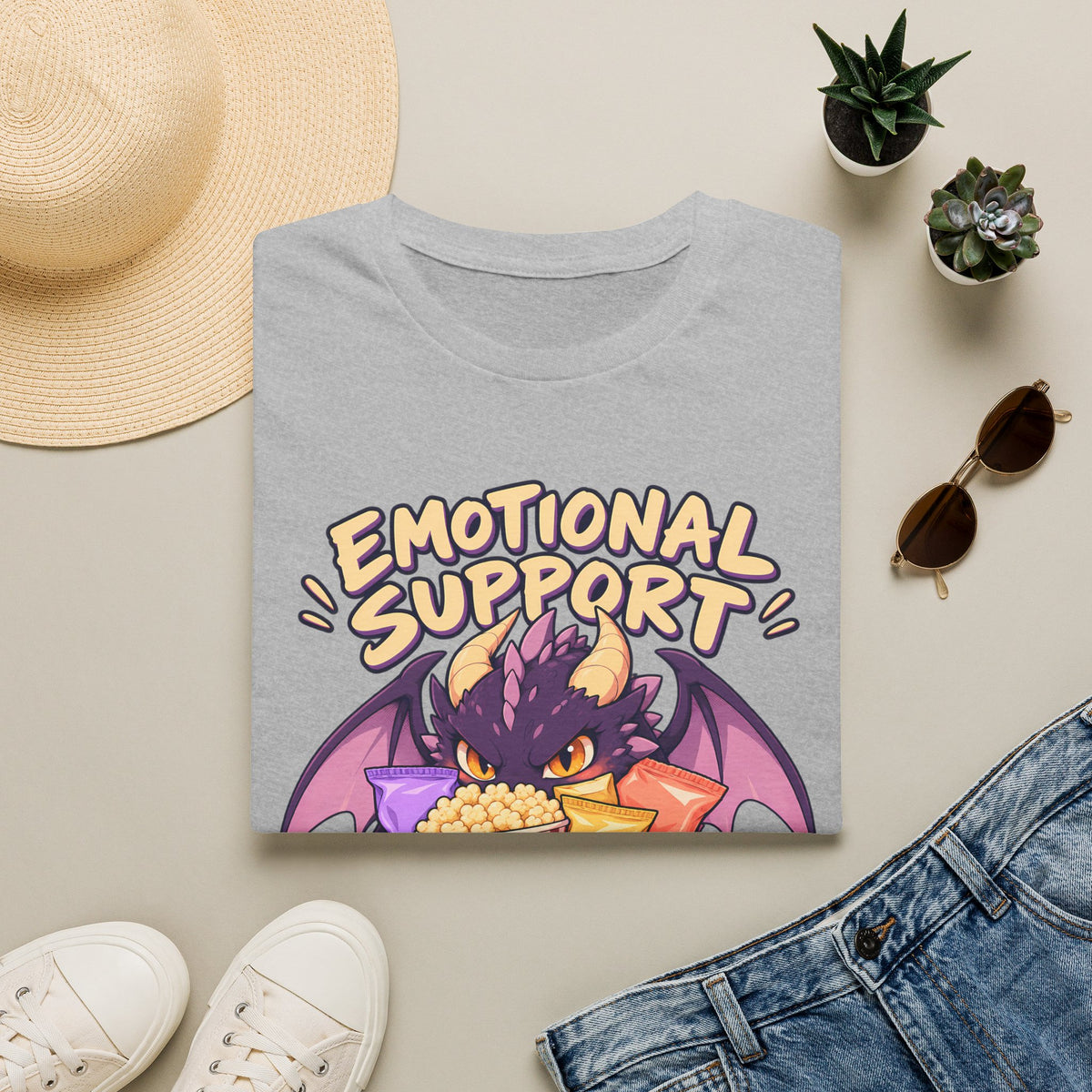 Emotional Support Snacks | Cute Dragon Eating Popcorn Anime Shirt