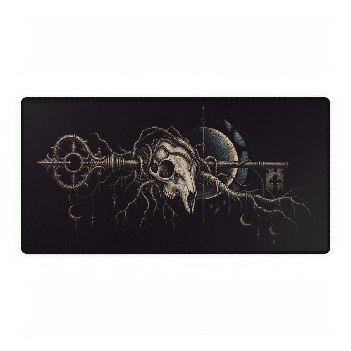 Mouse Mat | Occult Key & Animal Skull | Gothic Eclipse Art Desk Mat