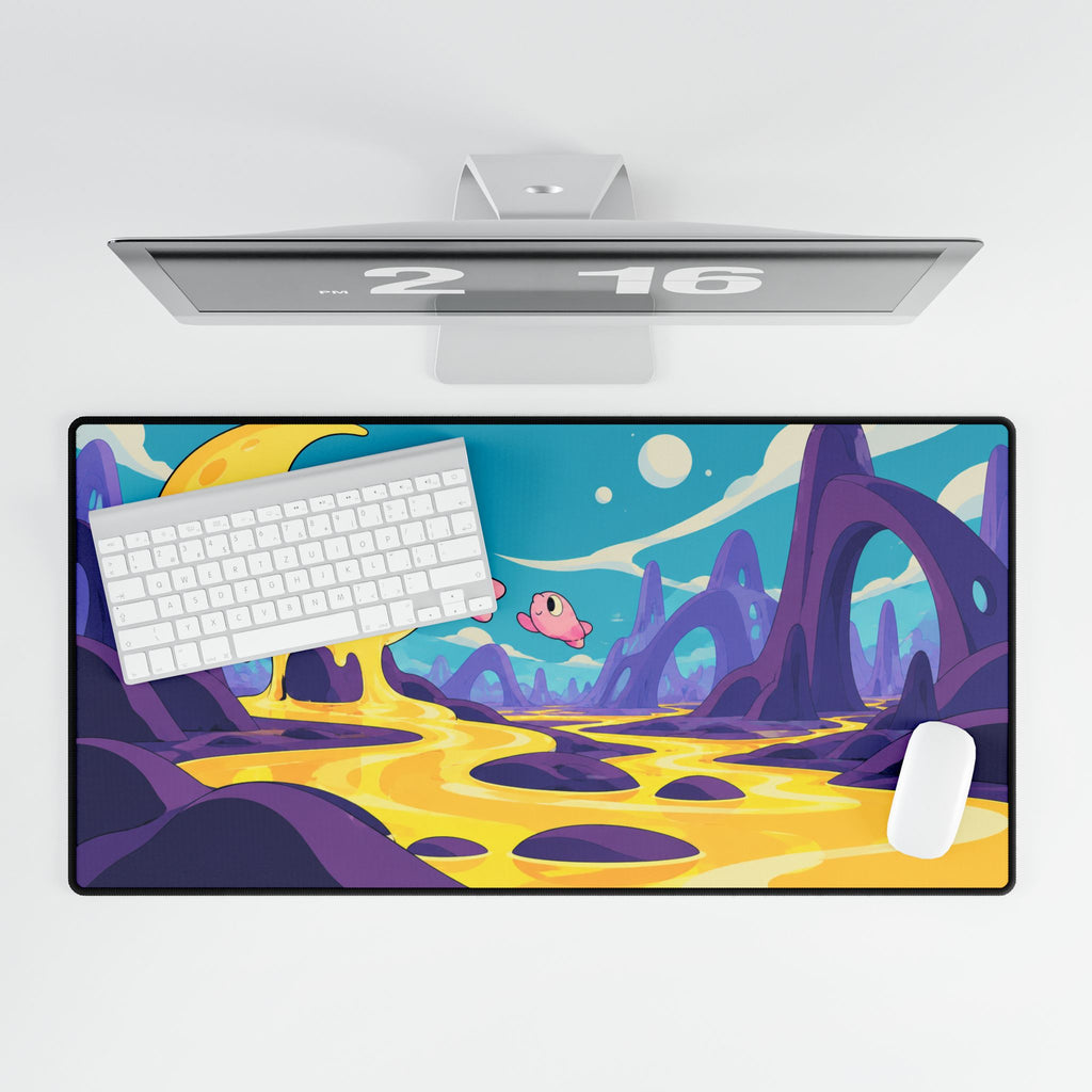 Cute Moon & Fish Gaming Desk Mat | Oversized Colourful Desk Pad
