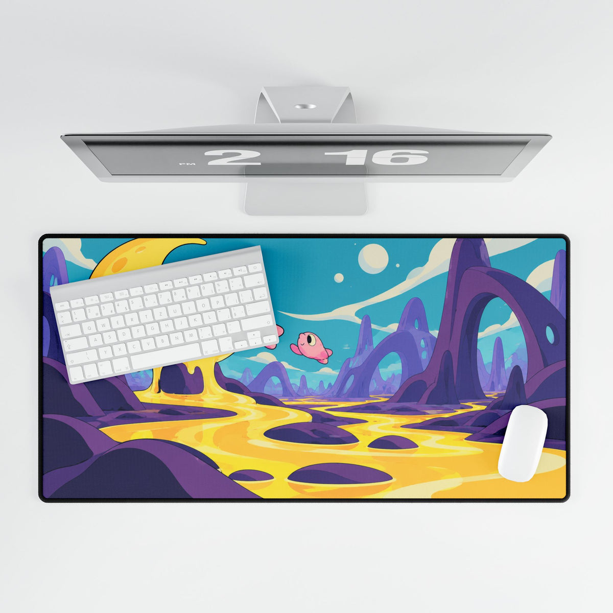 Cute Moon & Fish Gaming Desk Mat | Oversized Colourful Desk Pad