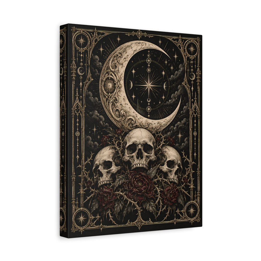 Canvas | Goth Skull & Moon | Occult Wall Art