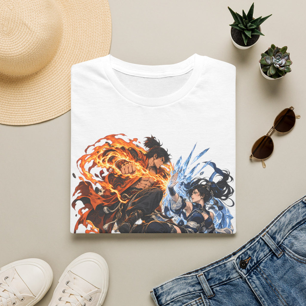 Elemental Battle | Fire vs Ice | Ninja Japanese Fantasy T-Shirt