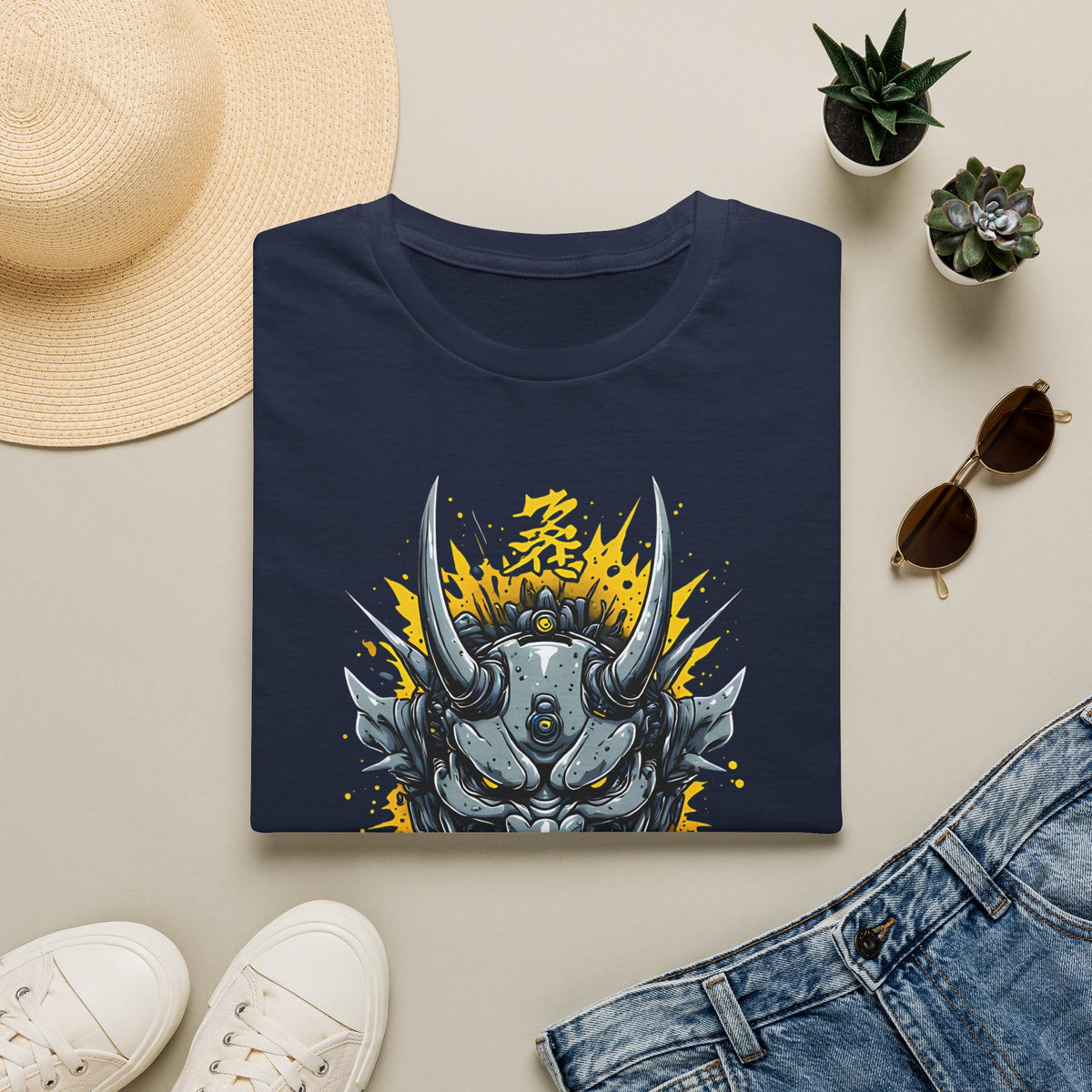 Demonic Oni Helmet T‑Shirt — Japanese Samurai Mask Graphic Tee