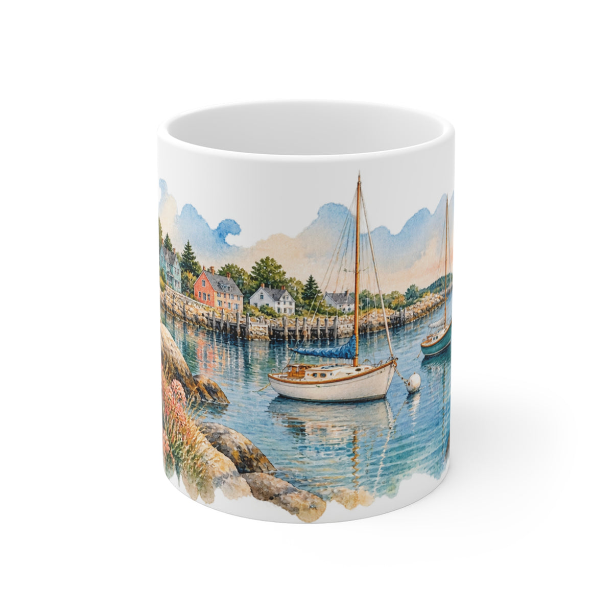 Harbour Sailboats Watercolour Mug | Nautical Coastal Art